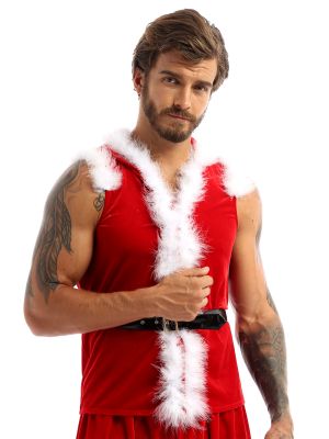 Mens Christmas Velvet Santa Claus Cosplay Uniform 