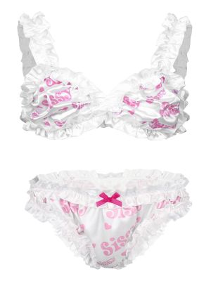Mens Sissy Lingerie Set Frilly Ruffled Bra with Panties