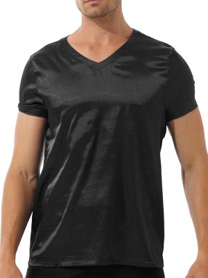 Mens Short Sleeve V Neck Silk Satin Shirts