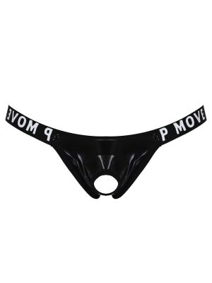 Men Hollow Out Wetlook Jockstrap Letter Print Waistband