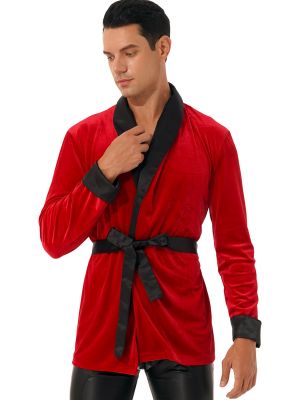 Men's Velvet Smoking Robe Jacket with Belt 