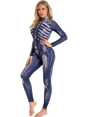 Women Halloween Cosplay Costume Funny Skeleton Jumpsuit