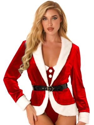 Womens Velvet Santa Outerwear Mrs Claus Coat Top
