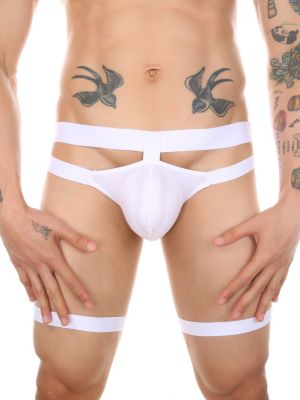 iEFiEL Men's Nylon Strappy Cutout Bikini Jock Strap Thongs Buttocks Hollow Out Sissy Panties with Leg Band
