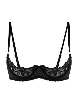 IEFIEL Women's Sheer Lace Lingerie 1/4 Cups Bare Exposed Breast Underwire Shelf Bra Tops Balconette
