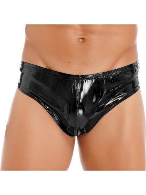 IEFIEL Men's Faux Leather Metallic Stretch Underwear Cheeky Lingerie Swim Bikini Hip Briefs Swimwear