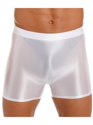 iEFiEL Men's 30D Elastic Nylon Glossy High Waist Sports Bottoms Swimming Trunck Boxer Shorts Underwear