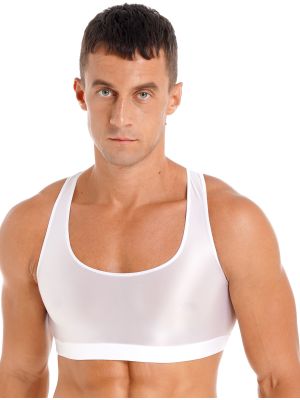 iEFiEL Mens Oily U Neck Crop Tops Sexy Shiny Tops Bodybuilding Gymnastic Muscle Half Tank Tops Underwear