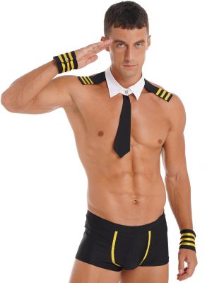 iEFiEL Men's 4 Pieces Captain Cosplay Costume Sailor Boxer Briefs with Necktie Cuffs Set Outfits