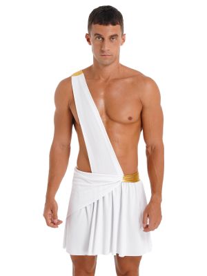 iEFiEL Men's One-Shoulder Mr. Toga Party Costume Mankini Outfit Ancient Greek Skirted Lingerie