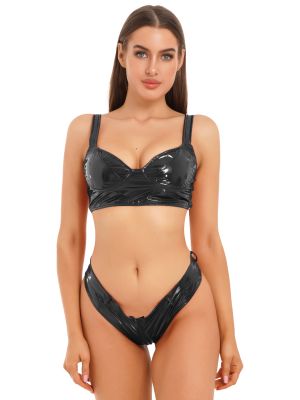 Women's Wet Look Patent Leather Lingerie Set  