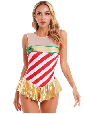Womens Christmas Candy Cane Ballet Dance Costume 