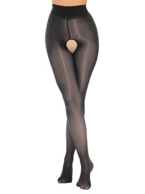 Women's Oily Shiny Glossy Hollow Out Footed Tights Pantyhose 8D Sheer High Waist Stockings