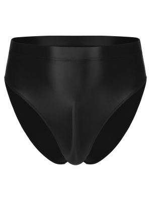iEFiEL Men's Oil Silky Sissy Briefs High Waist Transparent Swim Briefs Swimwear Male Glossy Underwear