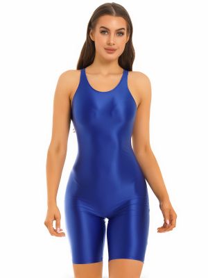 Women's Glossy Scoop Neck One Piece Boyleg Swimsuit