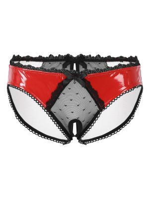 Mens Lace Latex Patchwork Open Crotch Sissy Briefs