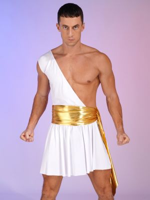 iEFiEL Men's One Shoulder Mr Toga Role Play Costumes Ancient Greek God Lingerie Knight Warrior Costume