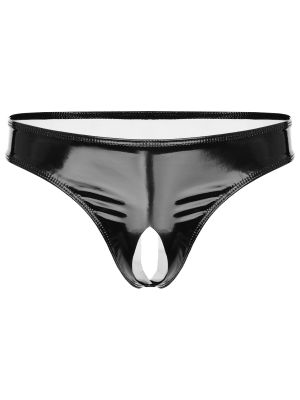 Men's Patent Leather Crotchless Thong Lingerie 