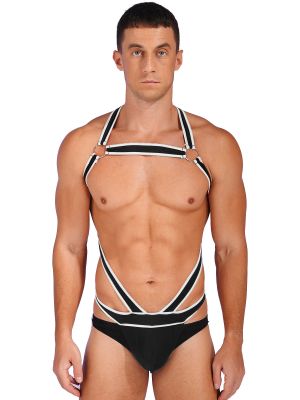 iEFiEL Men's Elastic Body Chest Harness Jockstraps Lingerie with Shoulder Straps Bodysuits Costume