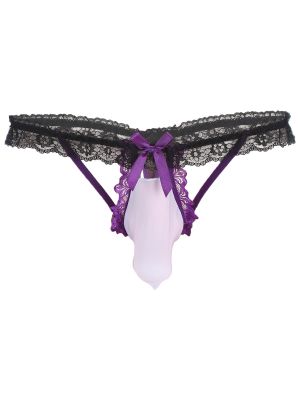 Men's Floral Lace Sheer Bowknot G-string