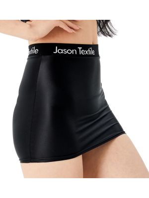 iEFiEL Women's Sexy 30D Letter Printing Waistband Shiny Glossy Mini Skirt Nylon See Through Sheer Micro Dress