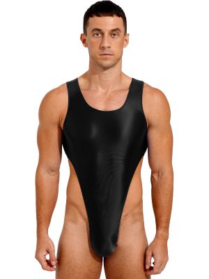 iEFiEL Men's Oily Transparent Freestyle One Piece Leotard Bodysuit Slim Cut Swimsuit Thong Singlet Wrestling