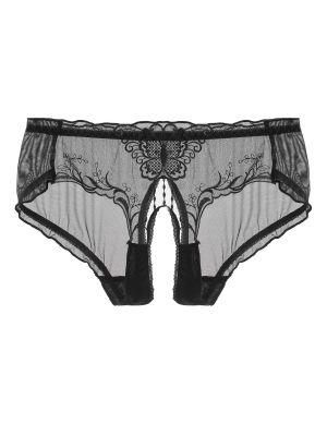 Womens Open Crotch Butterfly Embroidery Briefs 