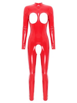 Womens Cupless Crotchless Wetlook Jumpsuit Catsuit
