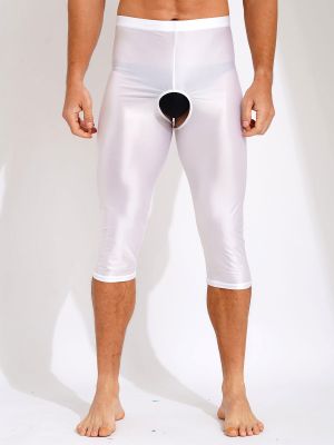 Men's Glossy Open Crotch Slim Fit Short Pants