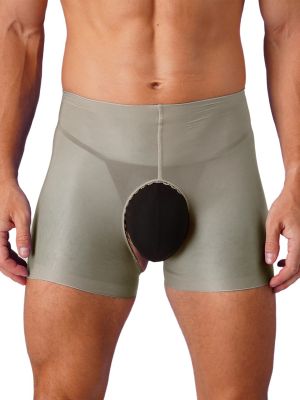 Mens Crotchless Sheer See-through Boxer Briefs Underwear