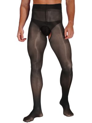 Mens See Through Glossy Crotchless Pantyhose Leggings