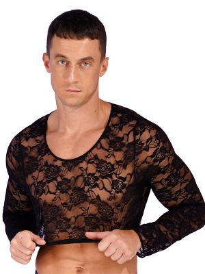 Sissy Men's Lace Floral Long Sleeve Crop Top