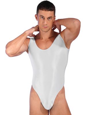 Men's Oil Glossy High Cut Leotard Singlet Bodysuit