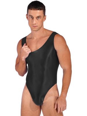 Men's Oil Glossy High Cut Leotard Singlet Bodysuit