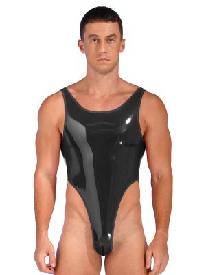 Men's Crotchless Patent Leather Wetlook Bodysuit 