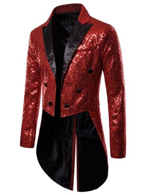 Men's Shiny Sparkly Sequin Tuxedo Blazer Tailcoat