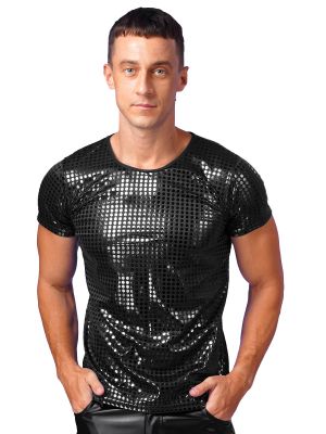 Men's Sparkle Sequin Dot T-Shirt Tops Clubwear