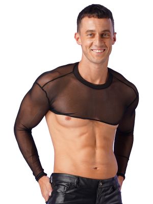 Men's Mesh Sheer See Through Long Sleeve Crop Top