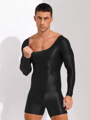 Men's Oil Glossy Stretchy Long Sleeve Bodysuit 