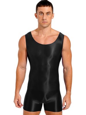 Mens Sleeveless Glossy Lingerie Bodysuit