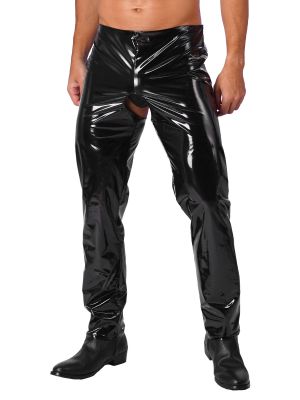 Men's Patent Leather Open Crotch and Butt Pants 