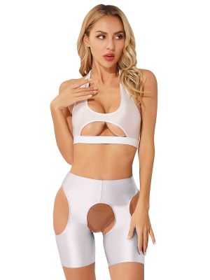 Women's Backless Crop Top with Crotchless Shorts Lingerie Set