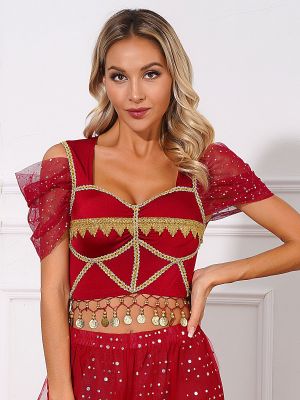 Womens Belly Dance Built-in Chest Pads Crop Top