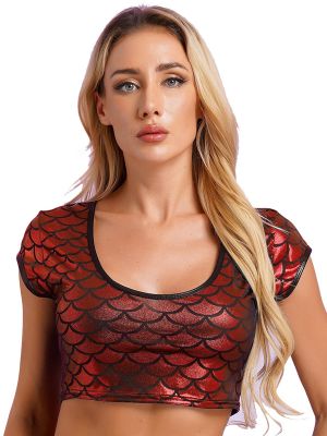 Women's Fish Scale Print Metallic Crop Top