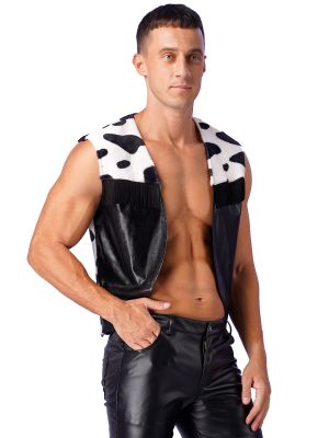 Men's Cow Print Sleeveless Open Front Coat 