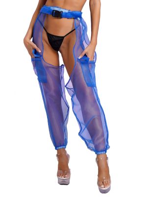 Womens Cover Up Pants Organza Jogger Pants with Belt