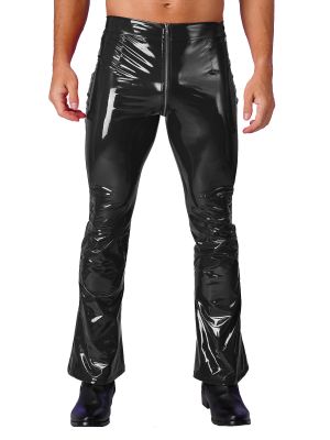 Men's Patent Leather Zipper Crotch Flare Pants 