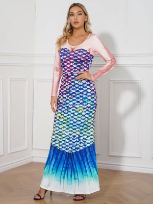 Womens 3D Print Fish Scale Mermaid Cosplay Dress 