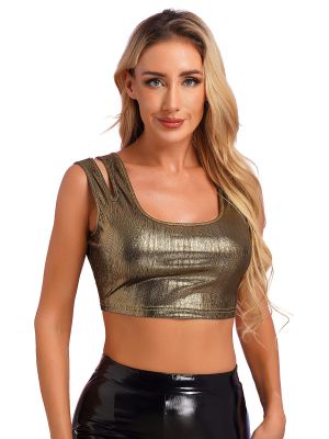 Womens Double Straps Metallic Crop Top Bra Top