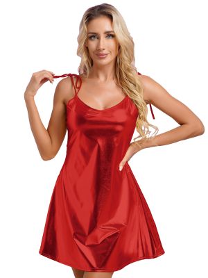 Womens Metallic Lace Up Disco Mini Dress 